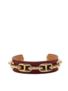 Hermes Chaine D'Ancre Bangle Gold Red Plated Leather Bracelet